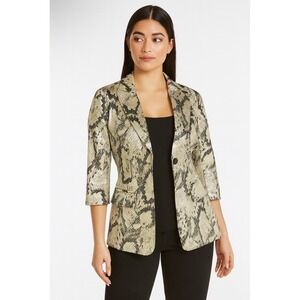 Bebe Women's Gold & Black Metallic Snakeskin Print Blazer Jacket Size 2